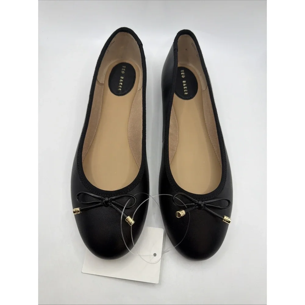 Ted Baker Classic Genuine Leather Black Ballet Shoes Size 7.5 New